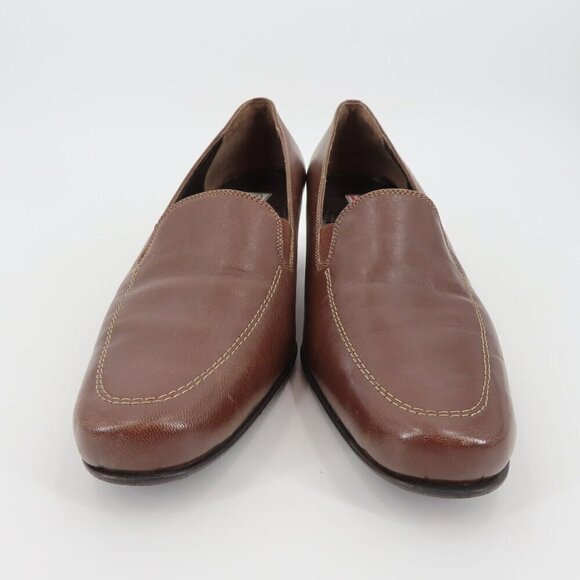 VTG Valleverde Womens 38.5 EUR 8.5 US Brown Leather Loafer Heels Made in Italy - Picture 3 of 16